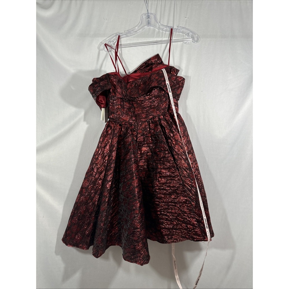 NWT Mac Duggal [ 8 ] 68622 Brocade Off The Shoulder Mini Dress in Ruby Red J1732 - Picture 8 of 12